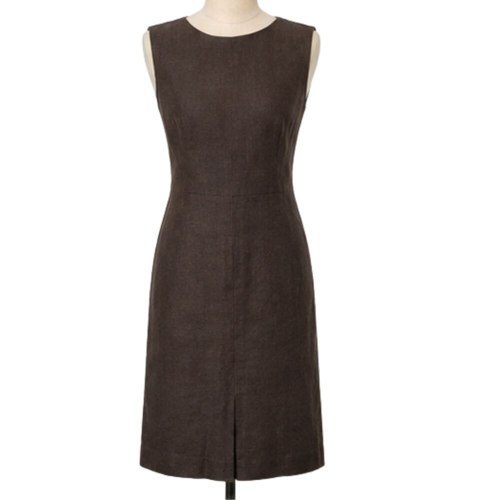 Talbots 100% Italian Linen Sheath Dress Brown Sleeveless Lined Back Zip. Size 4